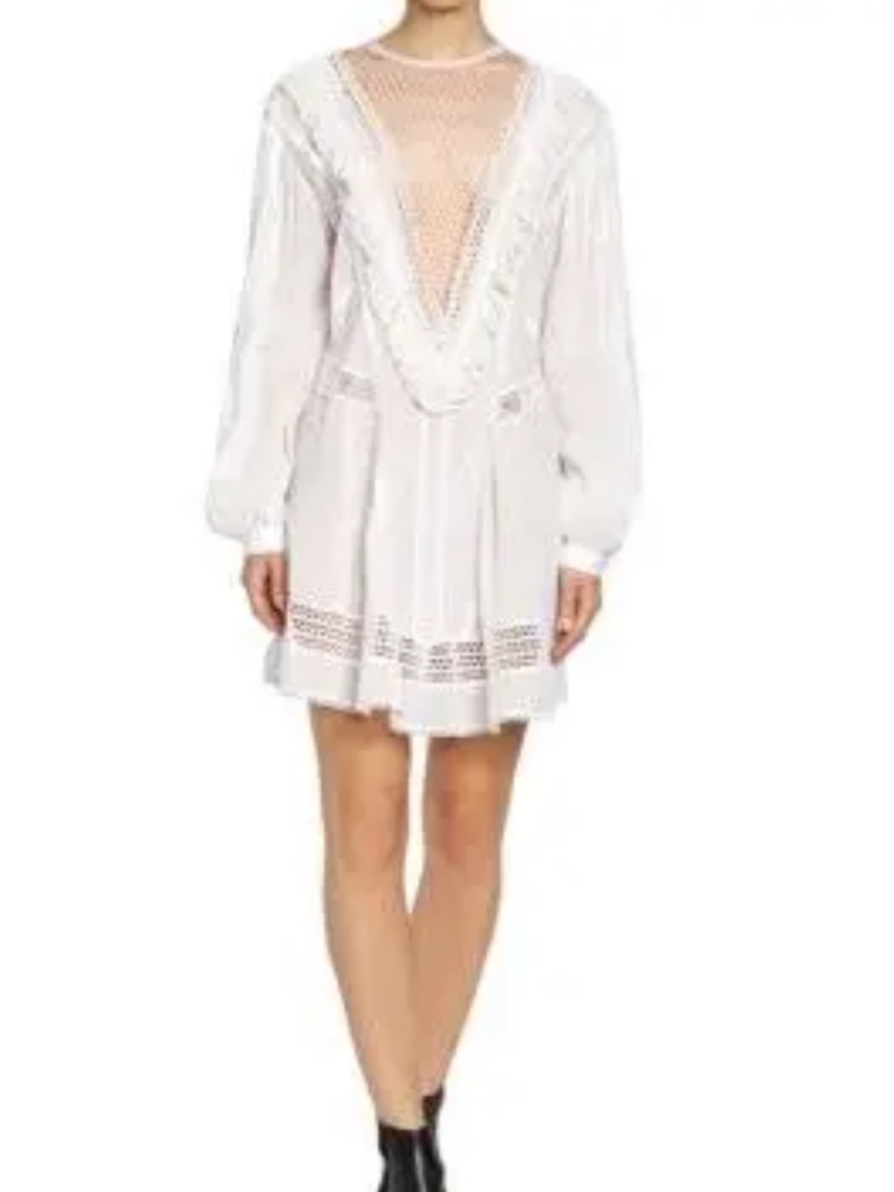 Isabel Marant White Rowina Crochet Lace Inset Long Sleeve Dress Size 34